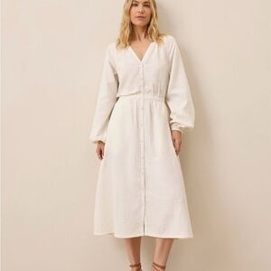 Pact Sea Salt Coastal Double Gauze Poet Sleeve Dress XL